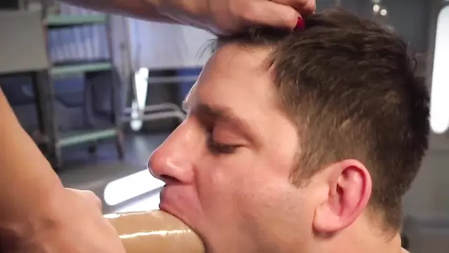 Licking Mistress's pussy before strapon fucking